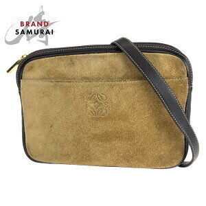 LOEWE Anagram Brown Suede Leather Shoulder Bag Camera